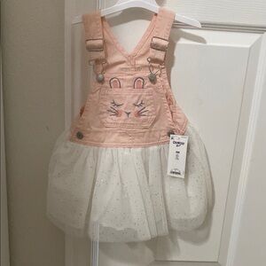 OshKosh B'gosh Peach Bunny Overall Dress with White Skirt